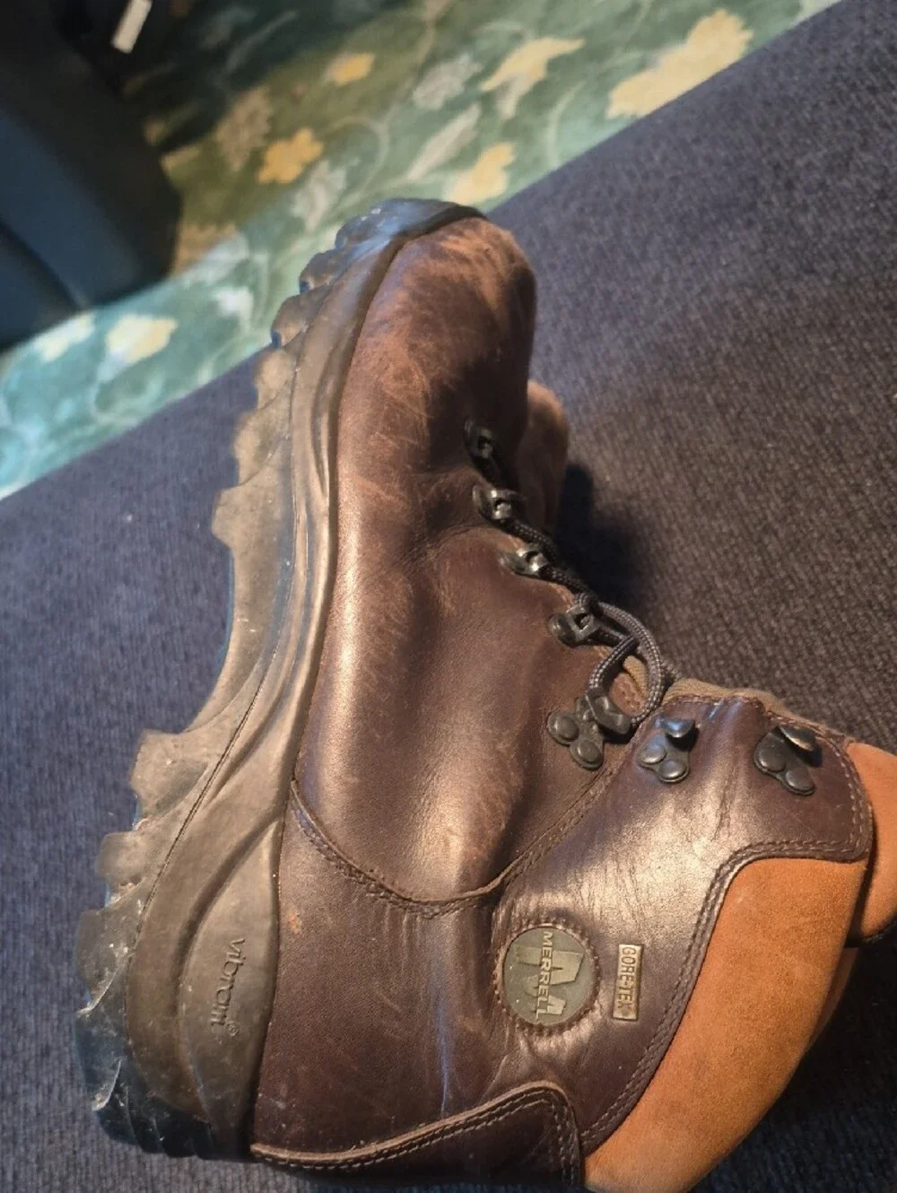 Merrell Brown Leather Ankle Hiking Boots with Tan Collar